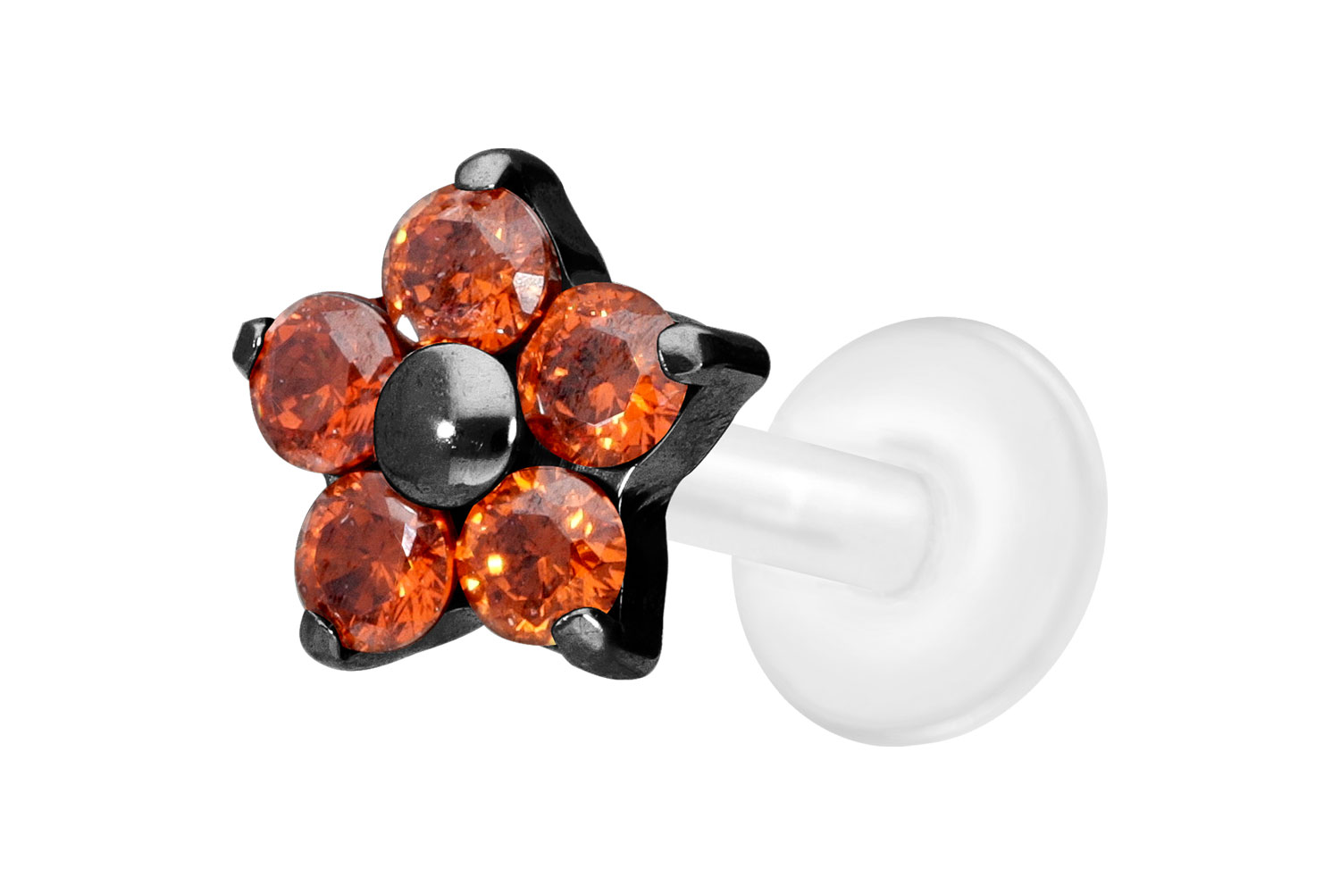 PTFE Labret Piercing mit Innengewinde + Titan-Aufsatz KRISTALLBLUME